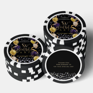 Lot De Jeton De Poker Ballons Pailletés 80e Anniversaire Noir