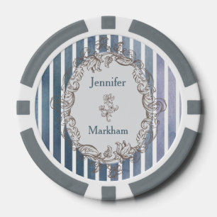 Lot De Jeton De Poker Baroque Bleu Gris Aquarelle