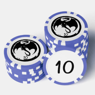 Lot De Jeton De Poker Black Dragon blanc bleu 10 puce de poker rayé