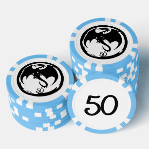 Lot De Jeton De Poker Black Dragon blanc lt bleu 50 puce de poker rayé