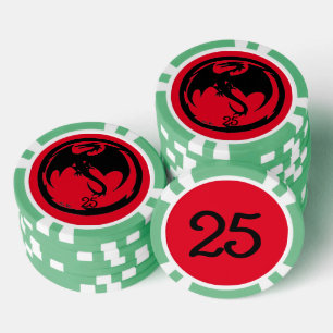 Lot De Jeton De Poker Black Dragon rouge vert 25 puce de poker rayé