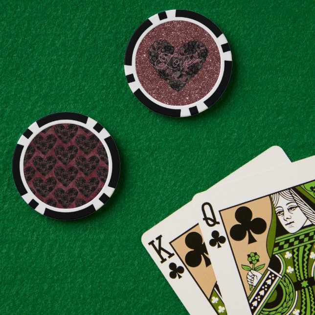 Lot De Jeton De Poker Black Faux Lace Heart Floral (Table de poker (double))