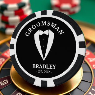 Lot De Jeton De Poker Black & White Groomsman Mariage Bachelor Party
