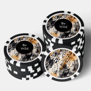 Lot De Jeton De Poker Blanc Crème Léopard Animal Noir  