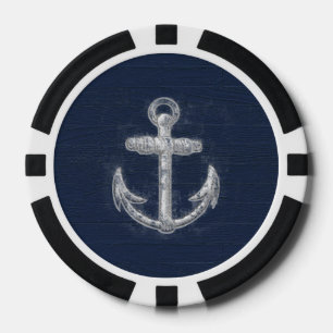 Lot De Jeton De Poker Bleu marine nautique vintage d'Ancre/blanc