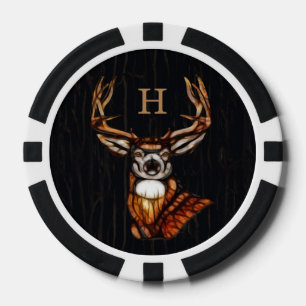 Lot De Jeton De Poker Bois Noir Cerf en Bois Monogramme Campagne Rustiqu