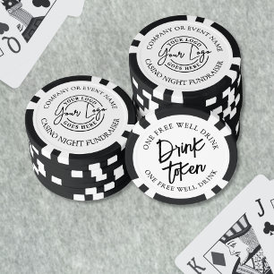 Lot De Jeton De Poker Boisson de mariage moderne noir blanc