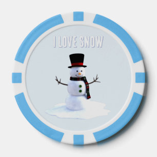 Lot De Jeton De Poker Bonhomme de neige avec chapeau et écharpe. J'aime