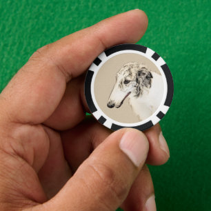 Lot De Jeton De Poker Borzoi (Argent Brindle) Peinture Chien Art origina