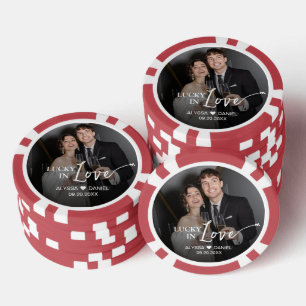 Lot De Jeton De Poker Cadeau photo personnalisé "Chanceux en amour"