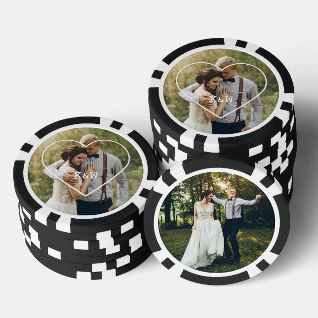 Lot De Jeton De Poker Cadre cardiaque Monogramme Photo (Empiler)
