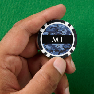 Lot De Jeton De Poker Camouflage bleu marine Votre nom Personnalisez