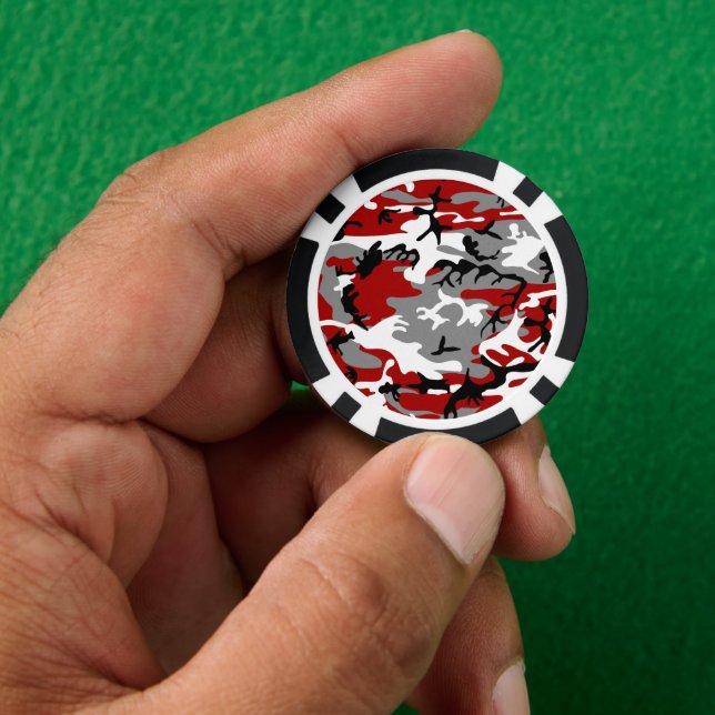 Lot De Jeton De Poker Camouflage rouge et gris, Militaire, Armée (main)