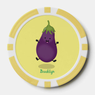 Lot De Jeton De Poker Caricature d'aubergine d'aubergine joliment heureu