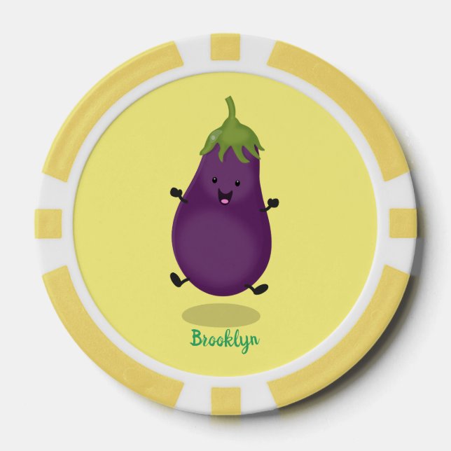 Lot De Jeton De Poker Caricature d'aubergine d'aubergine joliment heureu (Recto)