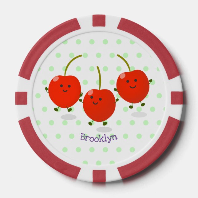 Lot De Jeton De Poker Caricature de cerises rouges à sauter mûr (Recto)