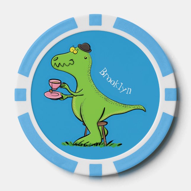 Lot De Jeton De Poker Caricature de dinosaure vert t rex (Recto)