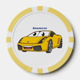 Lot De Jeton De Poker Caricature de voiture sport jaune joyeux