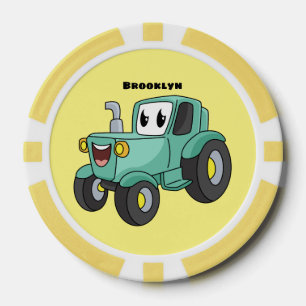 Lot De Jeton De Poker Caricature joli tracteur vert joyeux