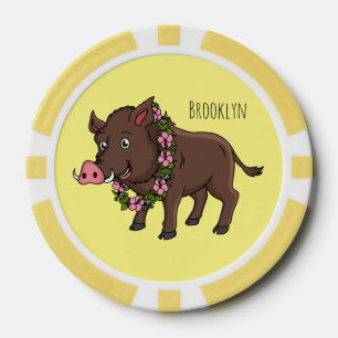 Lot De Jeton De Poker Caricature mignonne sanglier et fleurs