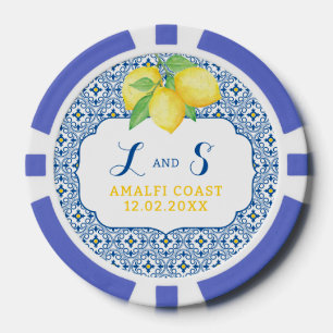 Lot De Jeton De Poker Carreau Méditerranéen Bleu Citron Aquarelle