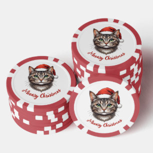 Lot De Jeton De Poker Chat de Noël mignon personnalisé avec chapeau de P