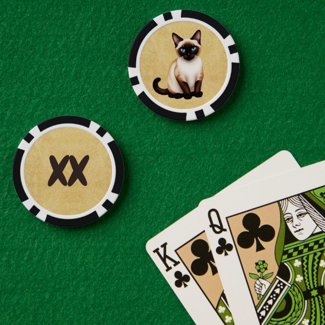 Lot De Jeton De Poker Chat Siamois Sur Vieux Papier (Table de poker (double))