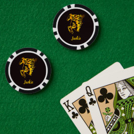 Lot De Jeton De Poker Cheval à flamme dorée avec nom personnalisé