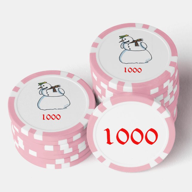 Lot De Jeton De Poker Chiffre de poker Snowman rose 1000 rayé (Empiler)