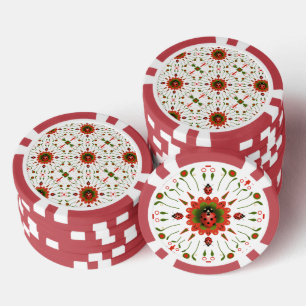 Lot De Jeton De Poker Coccinelle de Noël Rouge Blanc Vert