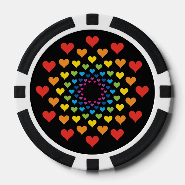 Lot De Jeton De Poker Coeurs chanceux noir et blanc (Recto)
