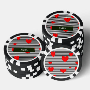Lot De Jeton De Poker Coeurs et rayures rouges personnalisés