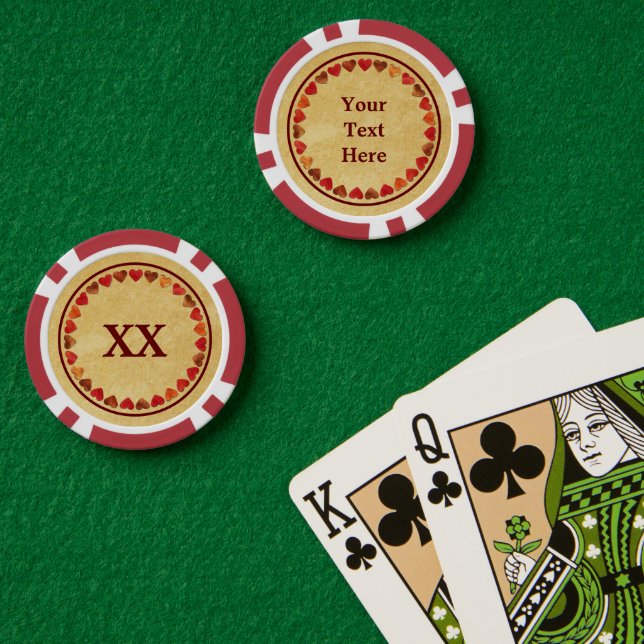 Lot De Jeton De Poker Coeurs Feuilles Automne Sur Vieux Papier (Table de poker (double))