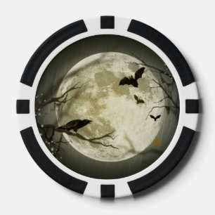 Lot De Jeton De Poker Corneilles Éffrayantes de la Lune d'Halloween