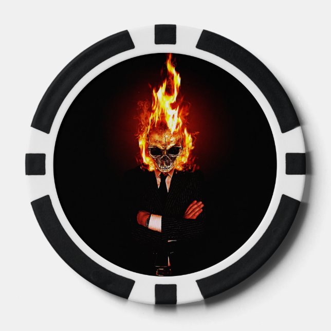 Lot De Jeton De Poker Crâne en feu (Recto)