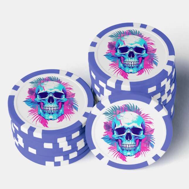 Lot De Jeton De Poker Crâne floral en style Vaporwave (Empiler)