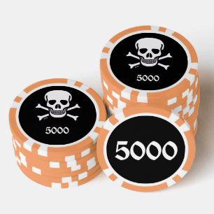 Lot De Jeton De Poker Crâne n Bones noir orange 5000 puce de poker rayé