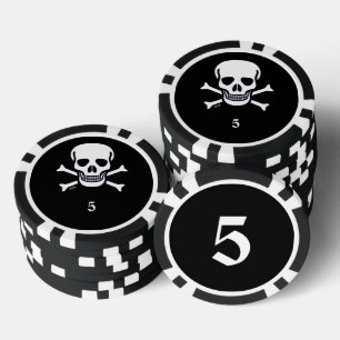 Lot De Jeton De Poker Crâne n os noir 5 puce de poker rayé