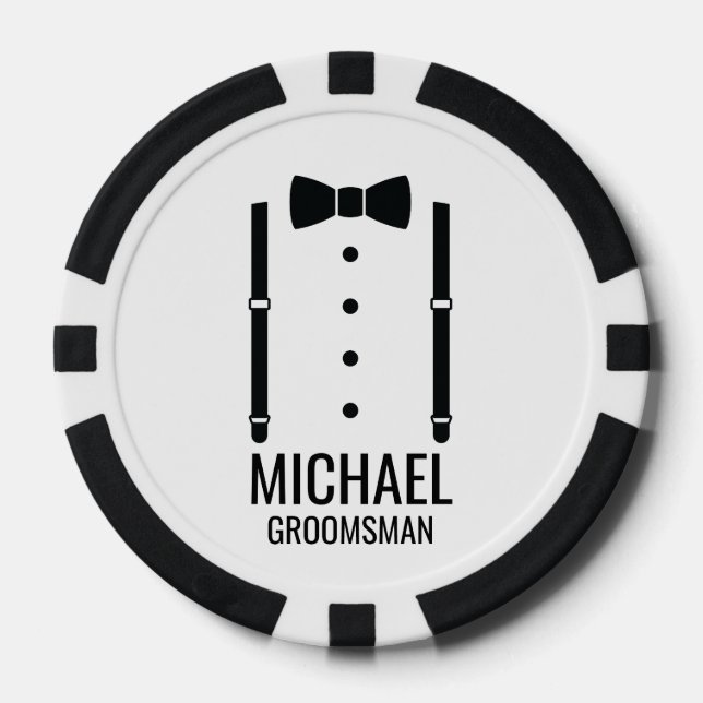 Lot De Jeton De Poker Cravate Mariage noir Groomsmen personnalisé (Recto)