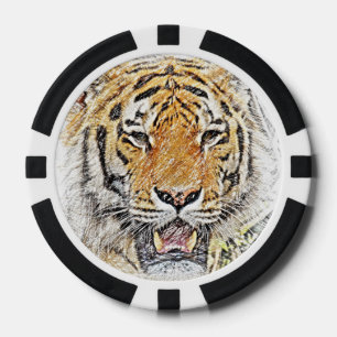 Lot De Jeton De Poker Croquis Wild Tiger - Thème Safari