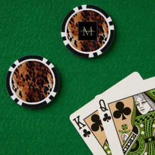 Lot De Jeton De Poker Cuir de vache noir crème marron Monogramme or