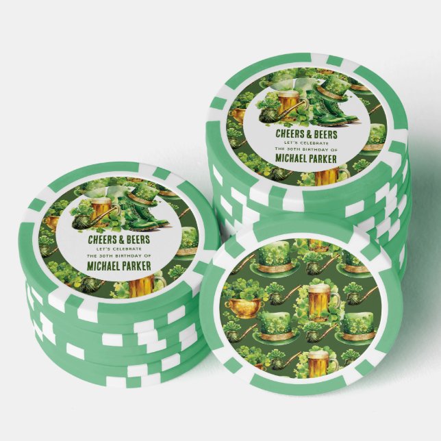 Lot De Jeton De Poker Custom Cheers Bières Anniversaire St Patrick's Day (Empiler)
