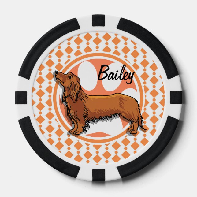 Lot De Jeton De Poker dachshund.png aux cheveux longs rouges (Recto)