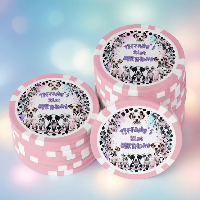 Lot De Jeton De Poker Dalmatian Dogs Purple Pink Birthday Party (Créateur téléchargé)
