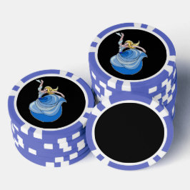 Lot De Jeton De Poker Danseuse en robe bleue sur noir