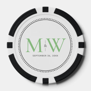 Lot De Jeton De Poker Date de mariage personnalisée en monogramme vert
