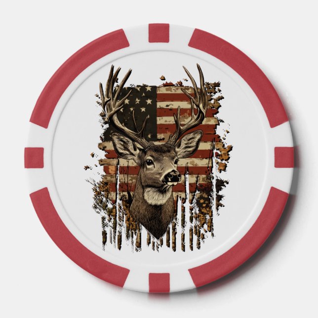 Lot De Jeton De Poker Deer, Buck Season USA Flag (Recto)