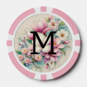 Lot De Jeton De Poker Dentelle monogramme fleurs de magnolias rose viole