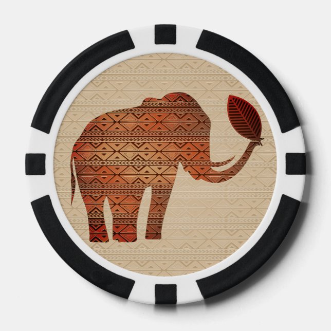 Lot De Jeton De Poker Design d'art tribal des éléphants (Recto)