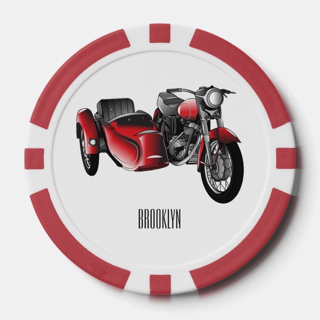 Lot De Jeton De Poker dessin animé de la moto Sidecar (Recto)
